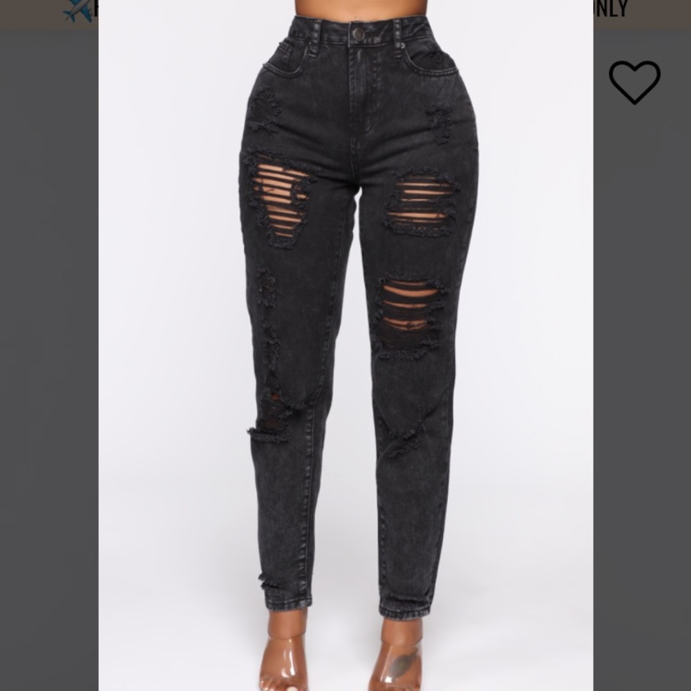 FashionNova Lola Destructed Jeans - Size 7 - Black